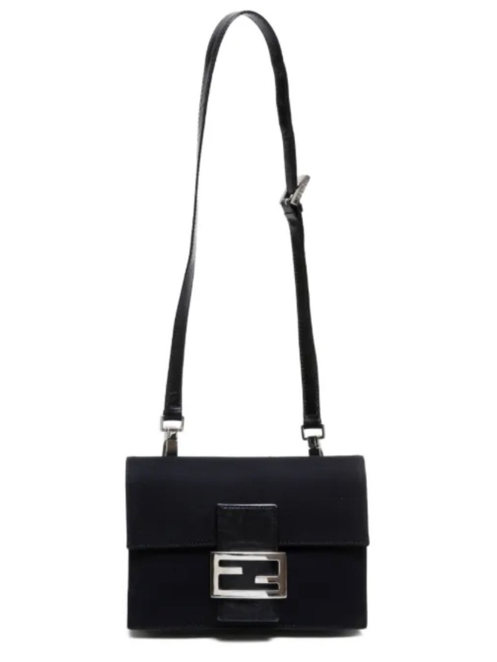 Fendi FF Logo Black Canvas Zucca Baguette Shoulder Flap Crossbody Bag Clutch